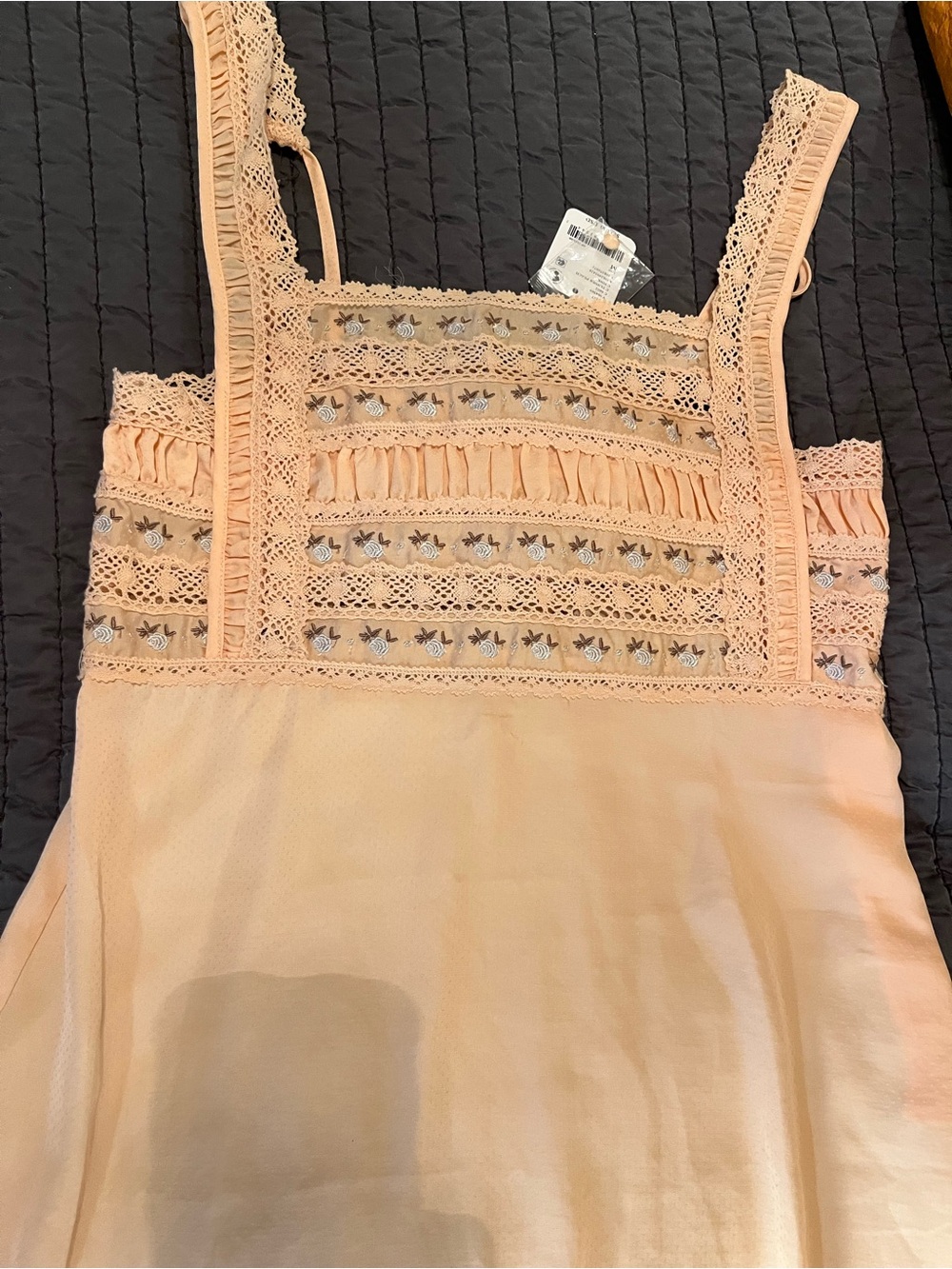 Free People Peach Embroidered Lace Slip Dress